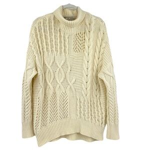 Athleta cableknit 80% wool 20% cashmere Fisherman coastal cardigan, beige SZ M